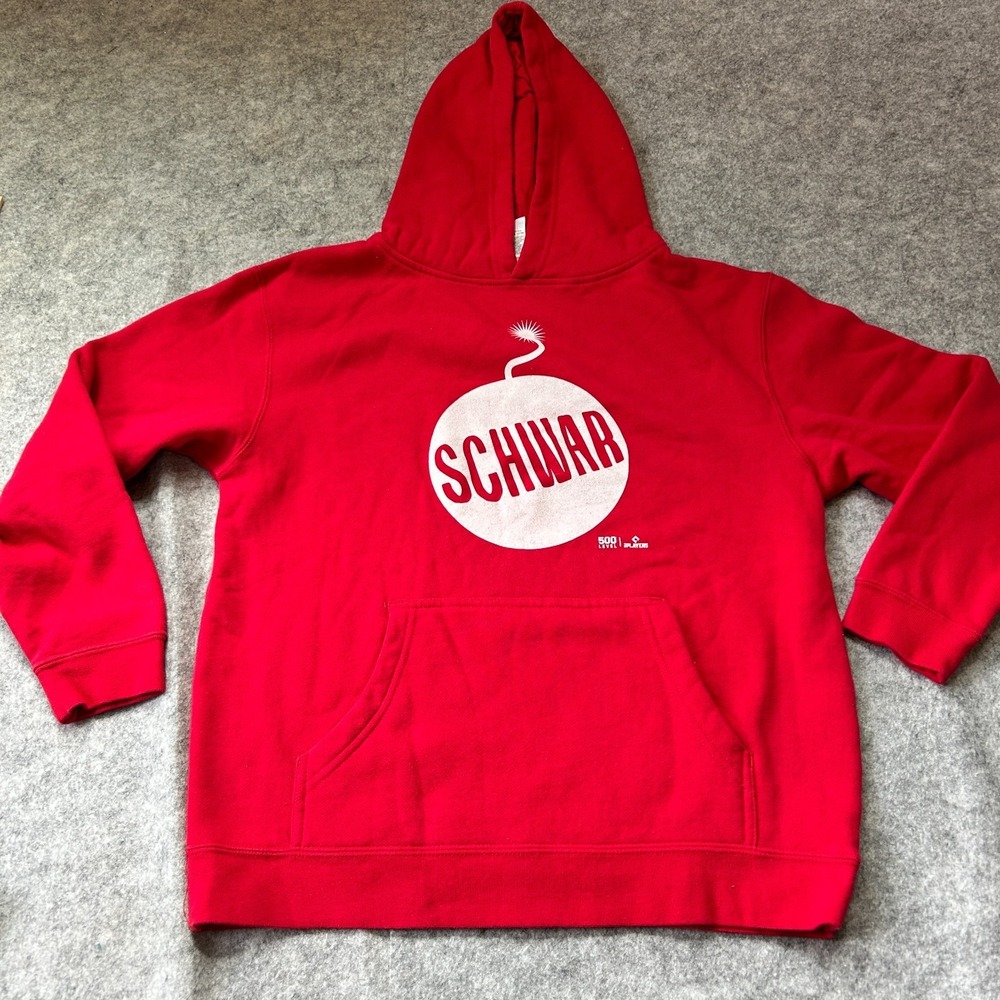 Kyle Schwarber "Schwar Bomb" Philadelphia Phillies Hoodie Red Boys Sz Large